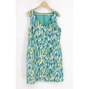 Boden Confetti Print Sheath Dress Knee Length Green US 14 V Neck Pockets
